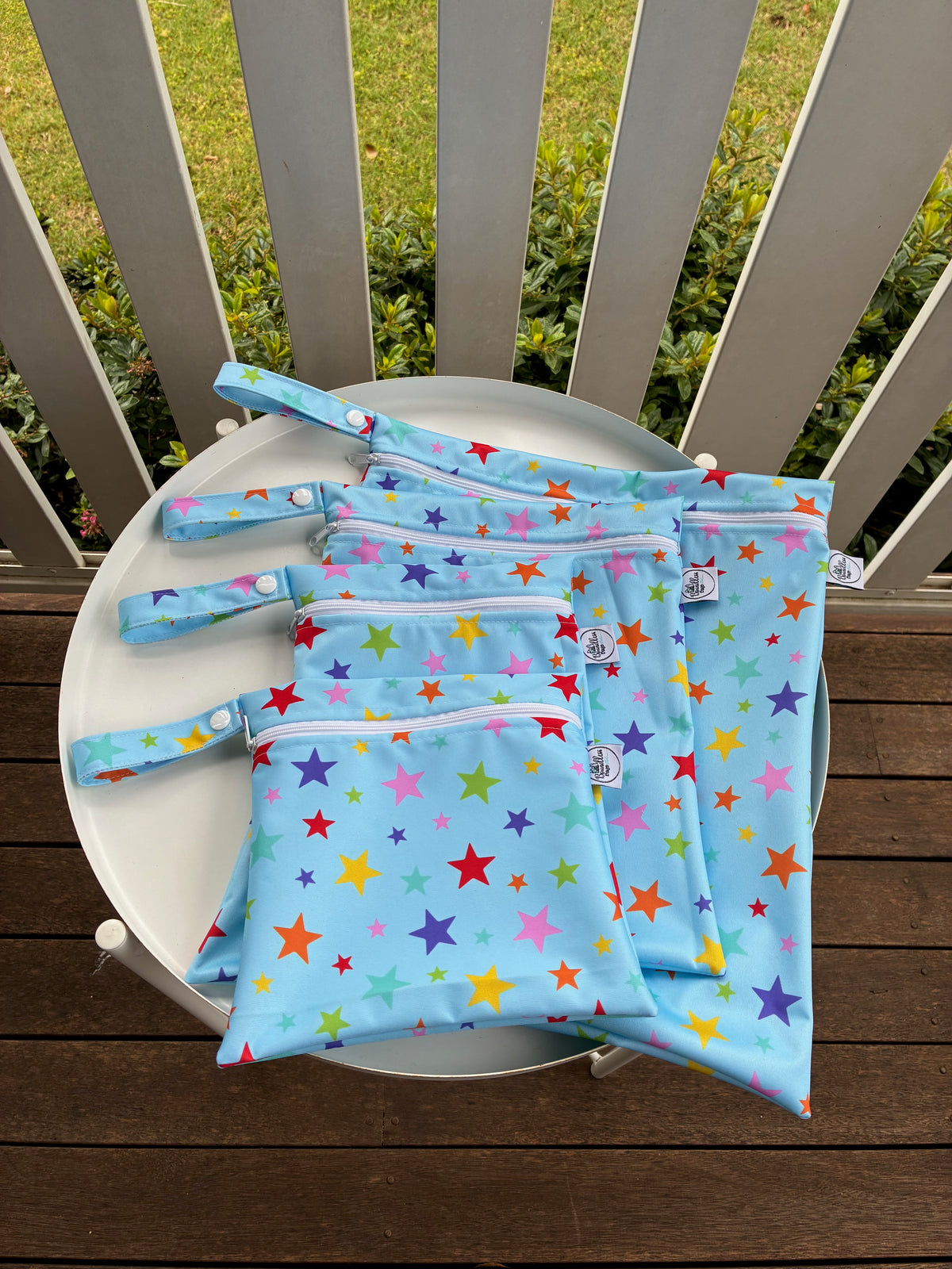 PRE-ORDER Water-resistant wet bags - Blue Rainbow Stars (Creative Monsoon)
