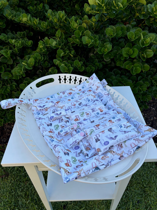 PRE-ORDER Water-resistant wet bags - Animal Alphabet (Flora & Fable)