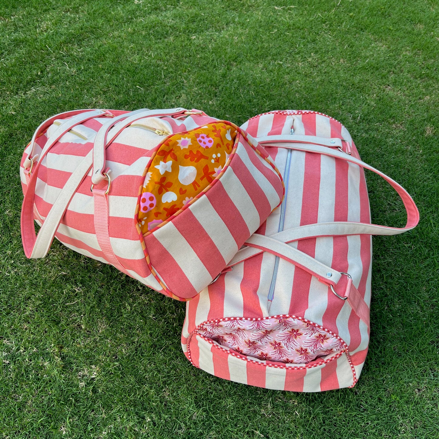 Duffle Bag - Coral Canvas Stripe