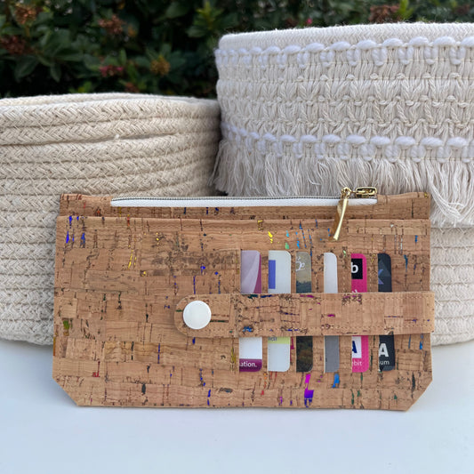 Purse Pal Wallet - Natural Metallic Portuguese Rainbow Cork (with white snap)