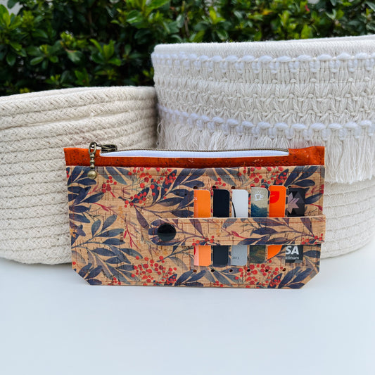 Purse Pal Wallet - Portuguese Cork (Leaf design coupled with Burnt Orange)
