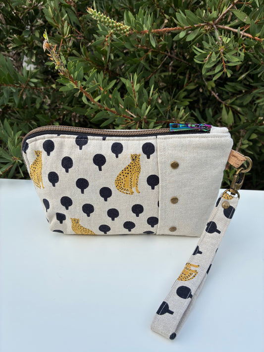 Turnabout Pouch - Leopard print coupled with linen