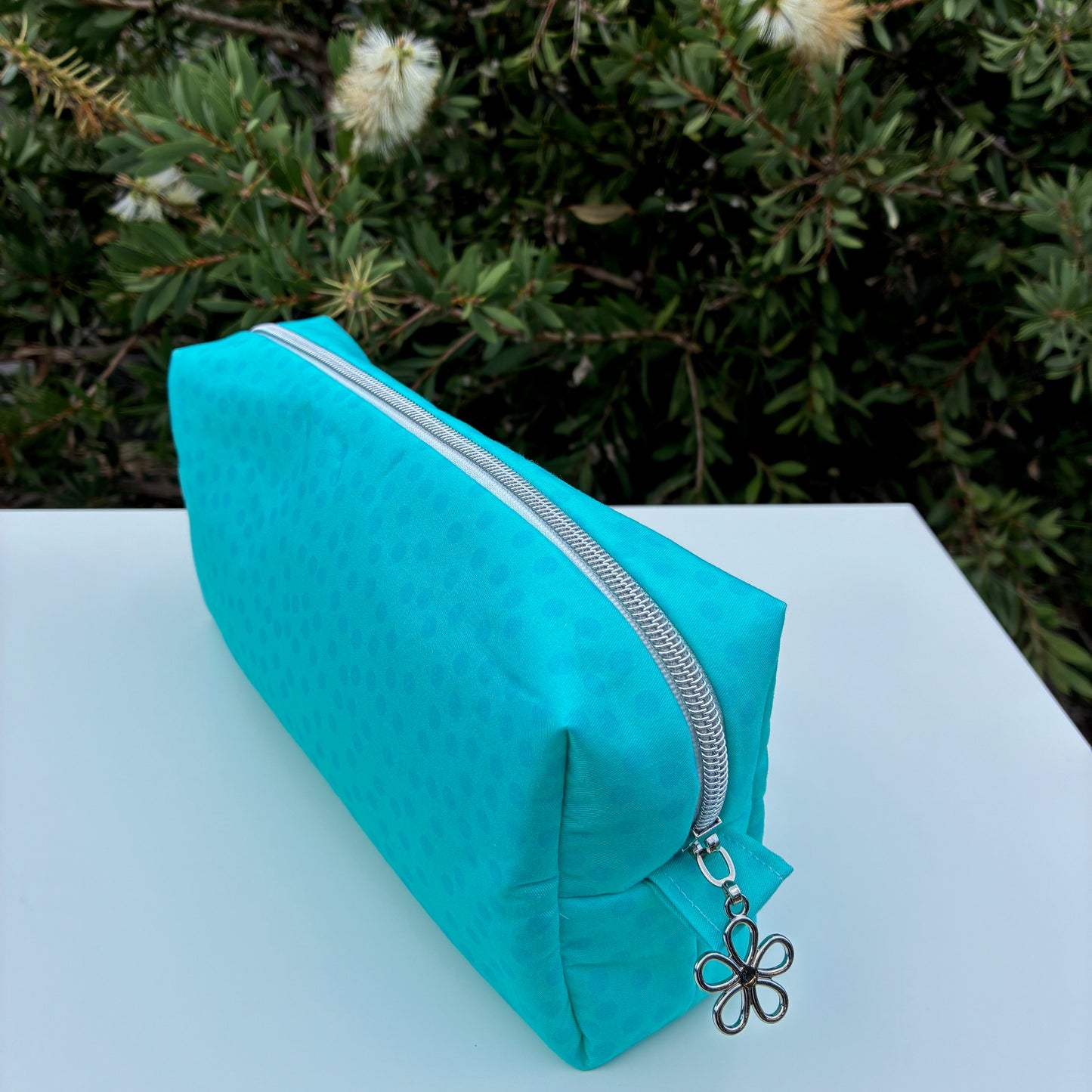 Bilby Pouch - Small Aqua Spots lined with Spring Bloom (Wonderland Design Co)