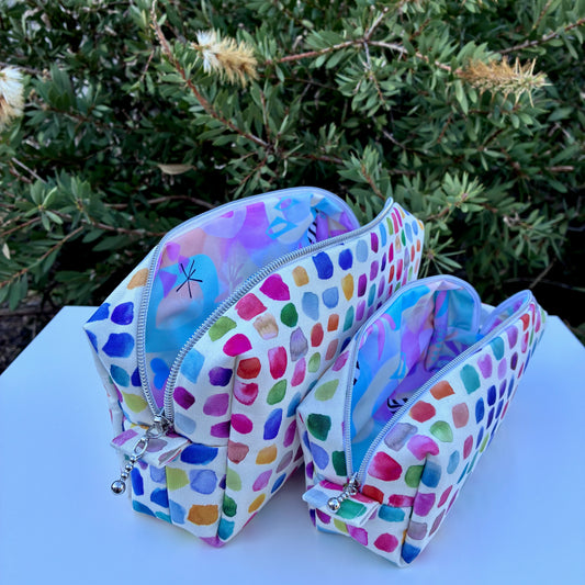 CUSTOM ORDER FOR MANDY - Bilby Pouch - Flowers Wee Colour Library Multi Bluebellgray lined with Peaches and Blush