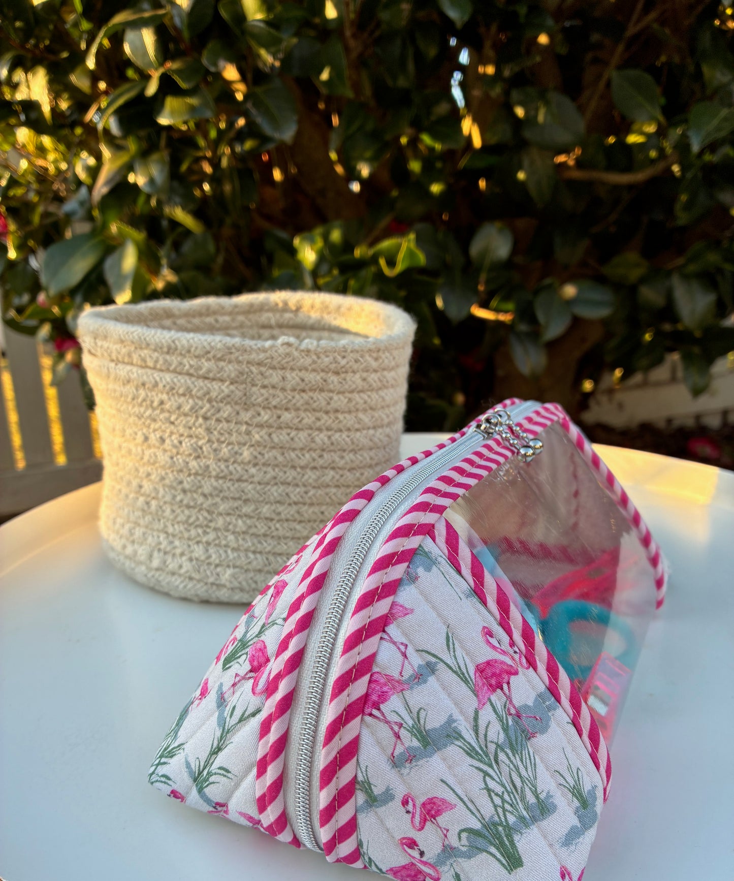 CUSTOM ORDER FOR ALISON - Clearly Trixie pouch - Flamingos with Reeds (Lisa Green Pattern Designs)