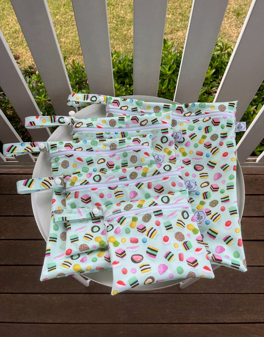 PRE-ORDER Water-resistant wet bags - Assorted Lollies - Pale Green (Annette Winter)