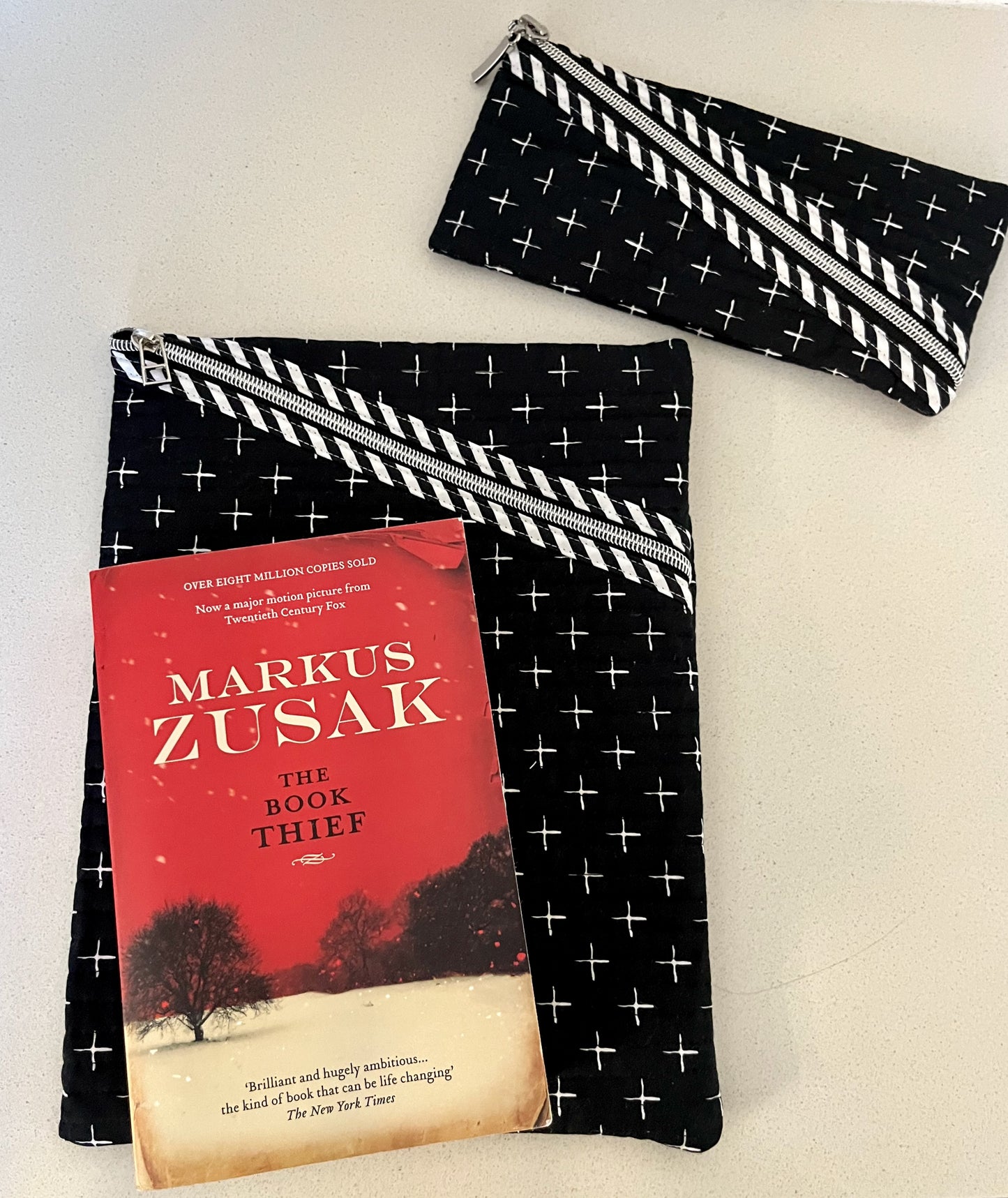Quilted Hemingway Pouch (White Crosses on Black)