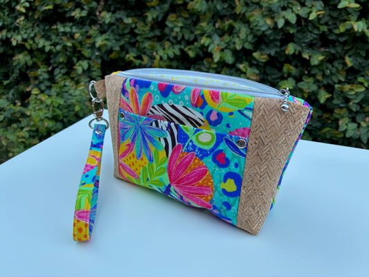 Norfolk Pouch - Calista Bright Floral (Ladybird and Roar) w/ Herringbone cork