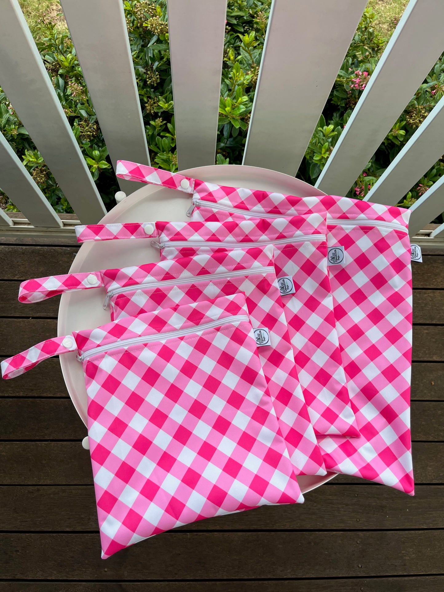 Water-resistant wet bags - Love Blooms Pink Gingham (Annette Winter)