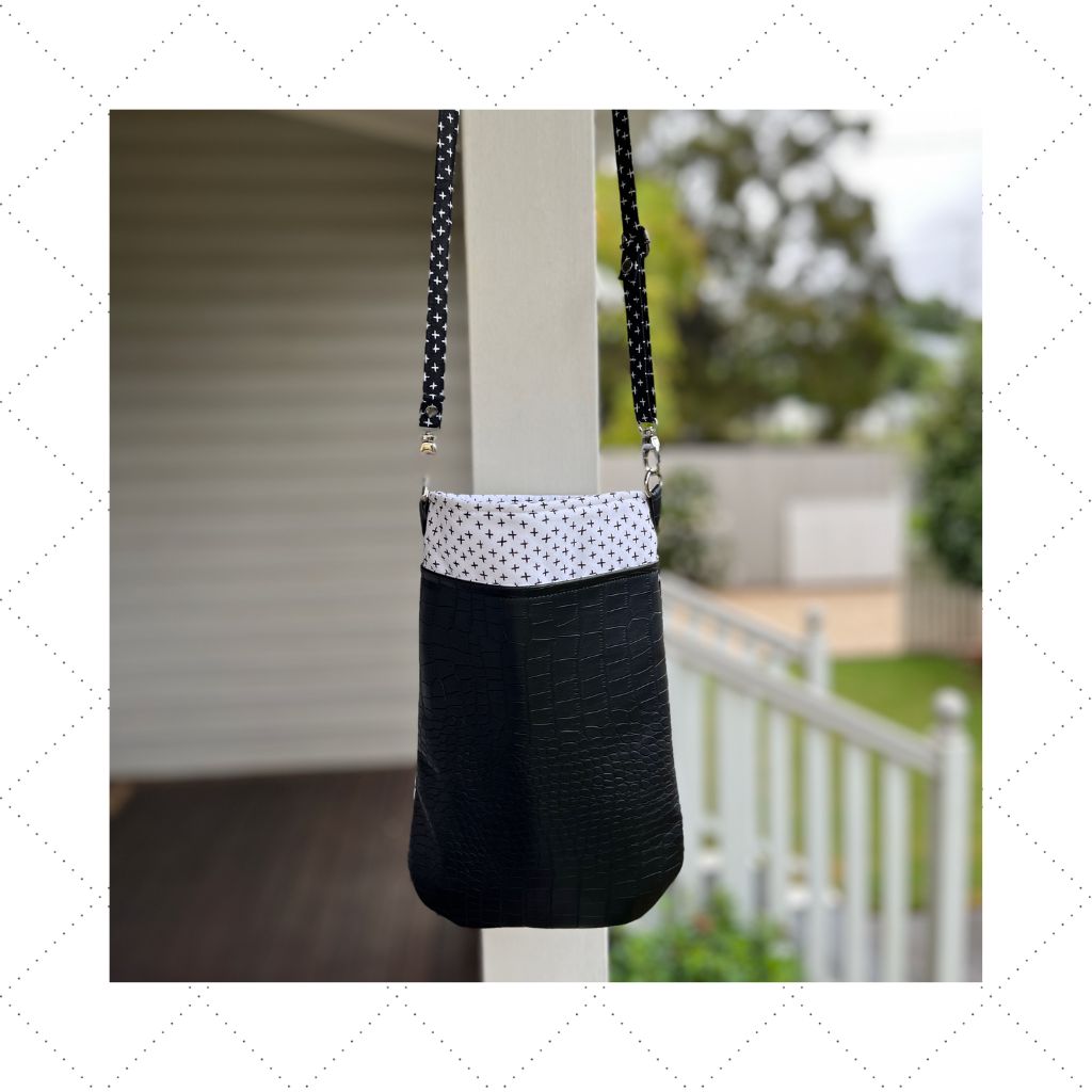Crossbody Market Mini - Black & White crosses with Red Accent