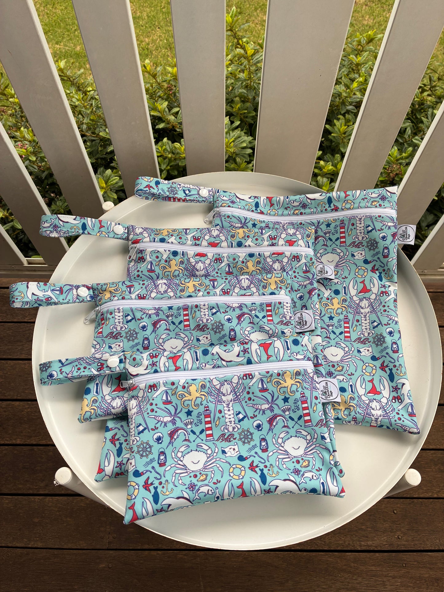 Water-resistant wet bags - Crustacean - Sea Foam (Sian Downey Designs)