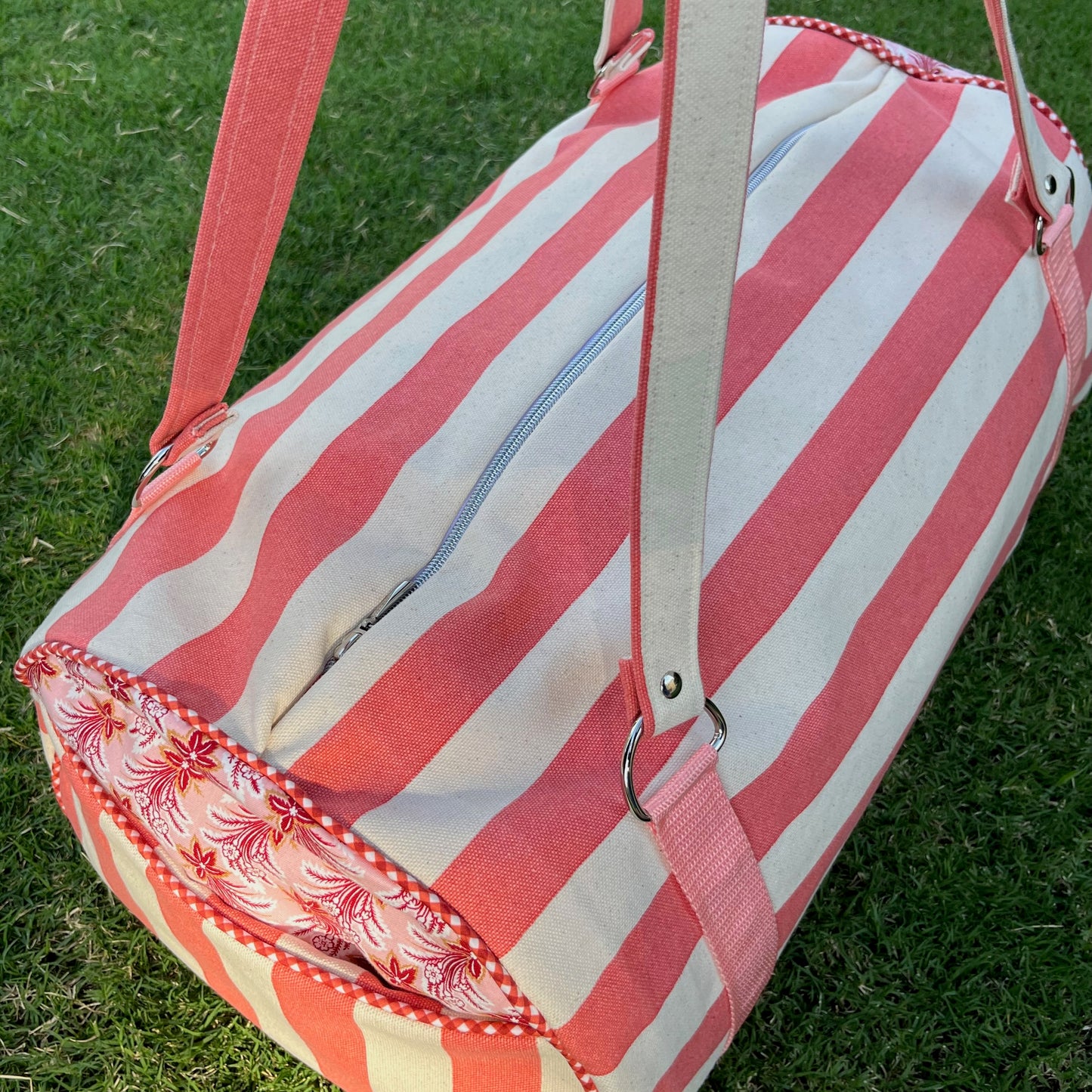 Duffle Bag - Coral Canvas Stripe