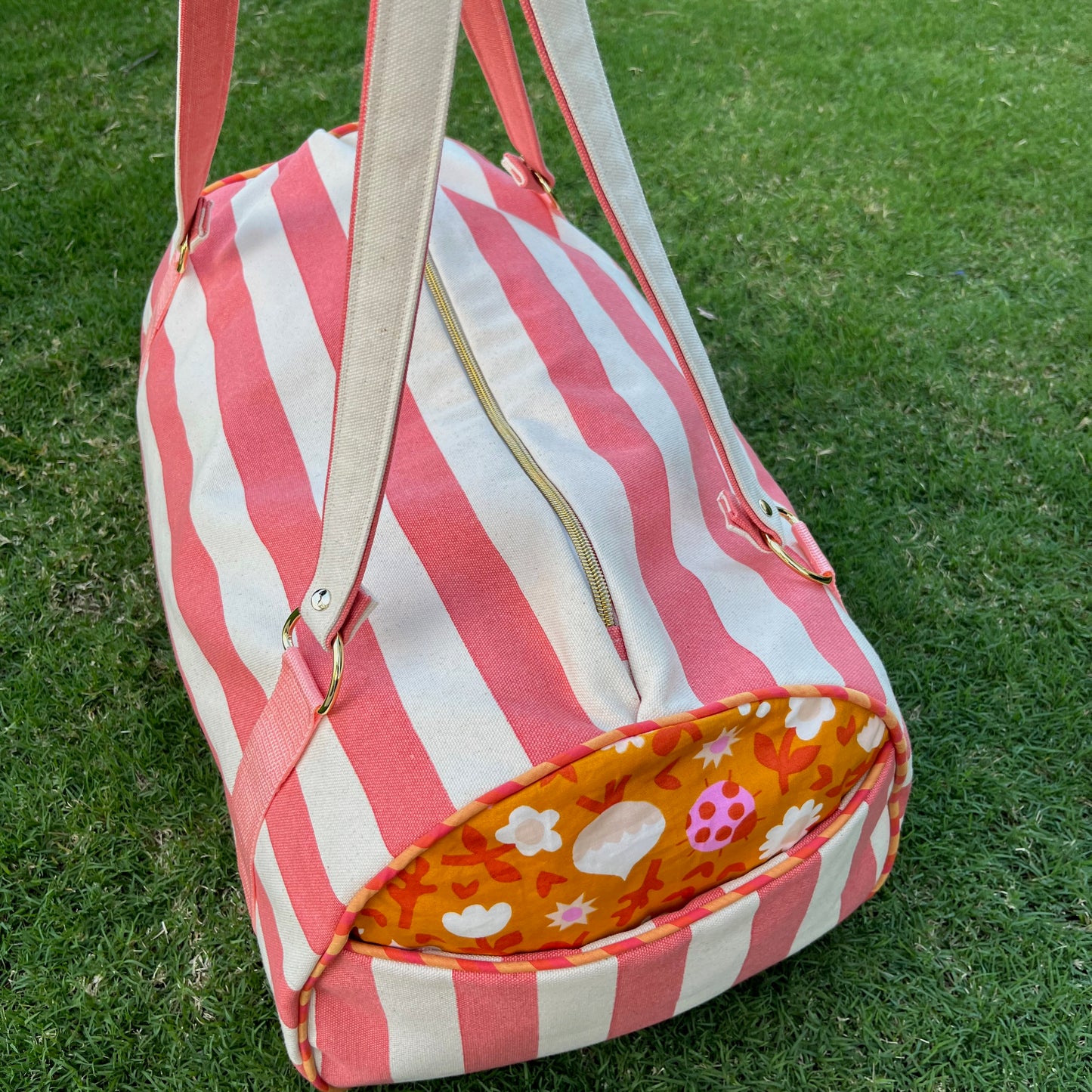 Duffle Bag - Coral Canvas Stripe #2