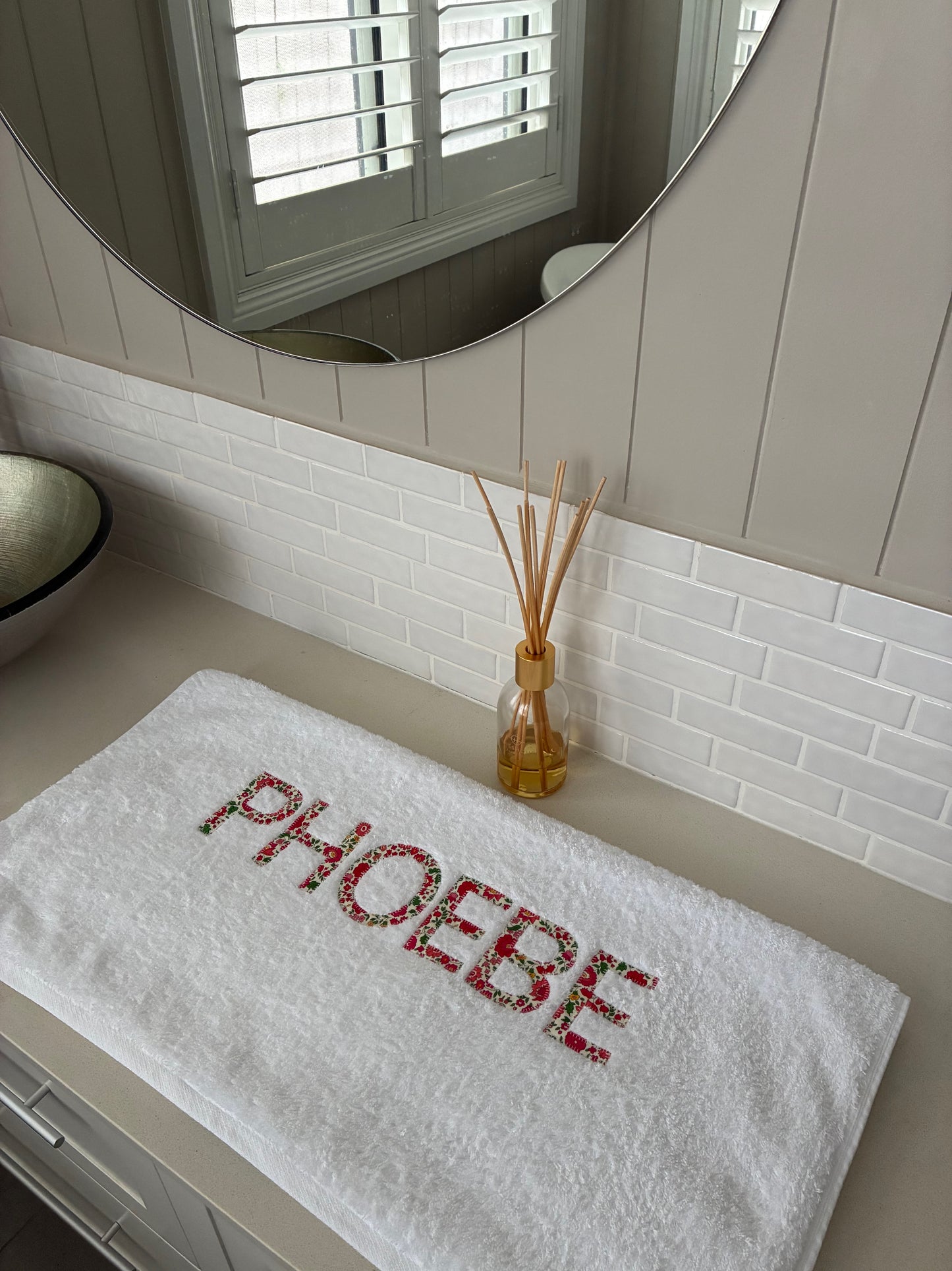 Personalised Bath Towels using Liberty of London or Gingham Fabric for Appliqué
