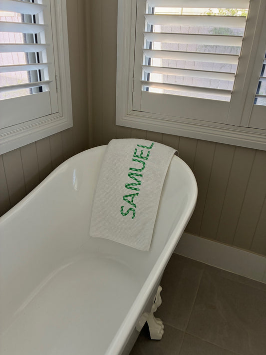 Personalised Bath Towels - Classic Green & White Gingham Appliqué