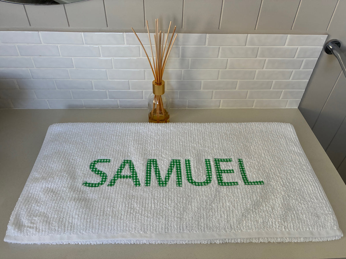 Personalised Bath Towels - Classic Green & White Gingham Appliqué