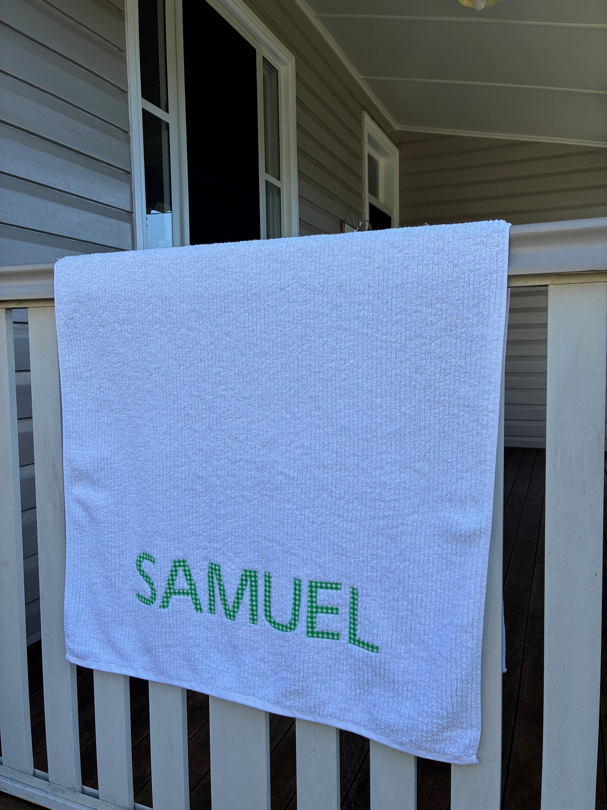 Personalised Bath Towels - Classic Green & White Gingham Appliqué