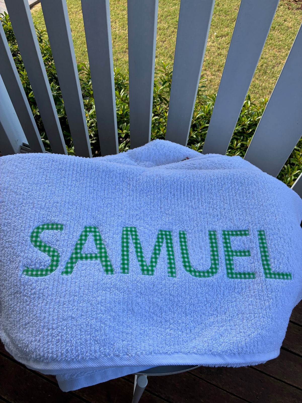 Personalised Bath Towels - Classic Green & White Gingham Appliqué