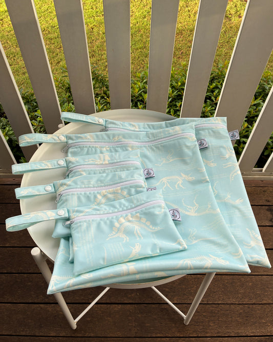 Water-resistant wet bags - Dino Definitions Light Blue (iwi Designs)