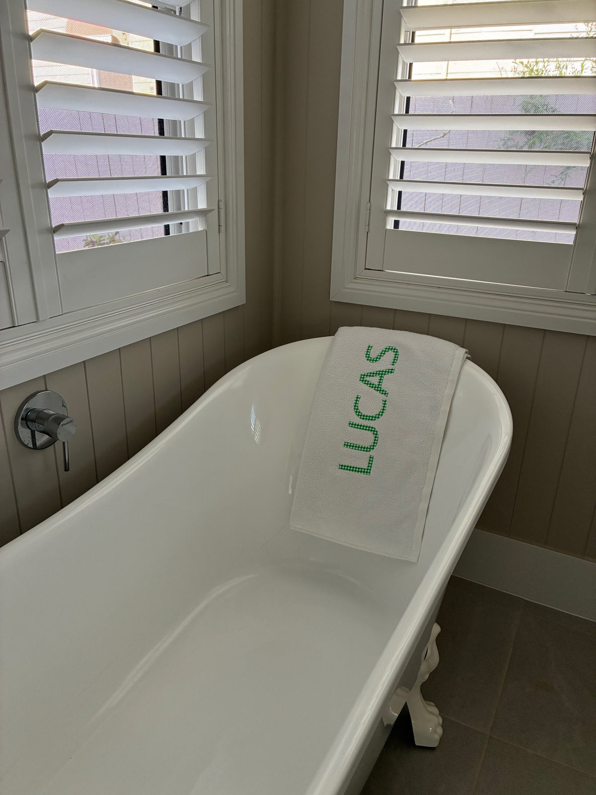 Personalised Bath Towels - Classic Green & White Gingham Appliqué