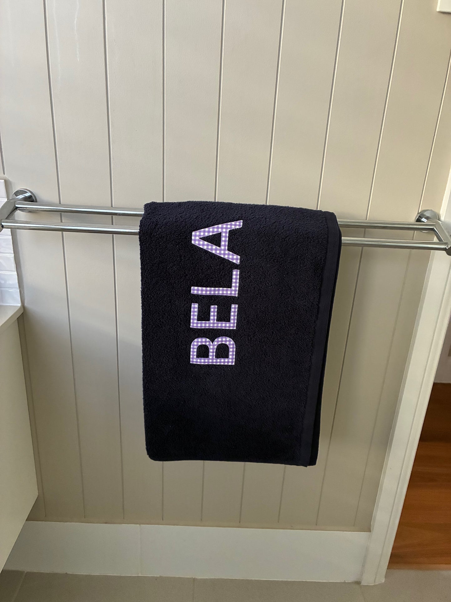 Personalised Bath Towels using Liberty of London or Gingham Fabric for Appliqué