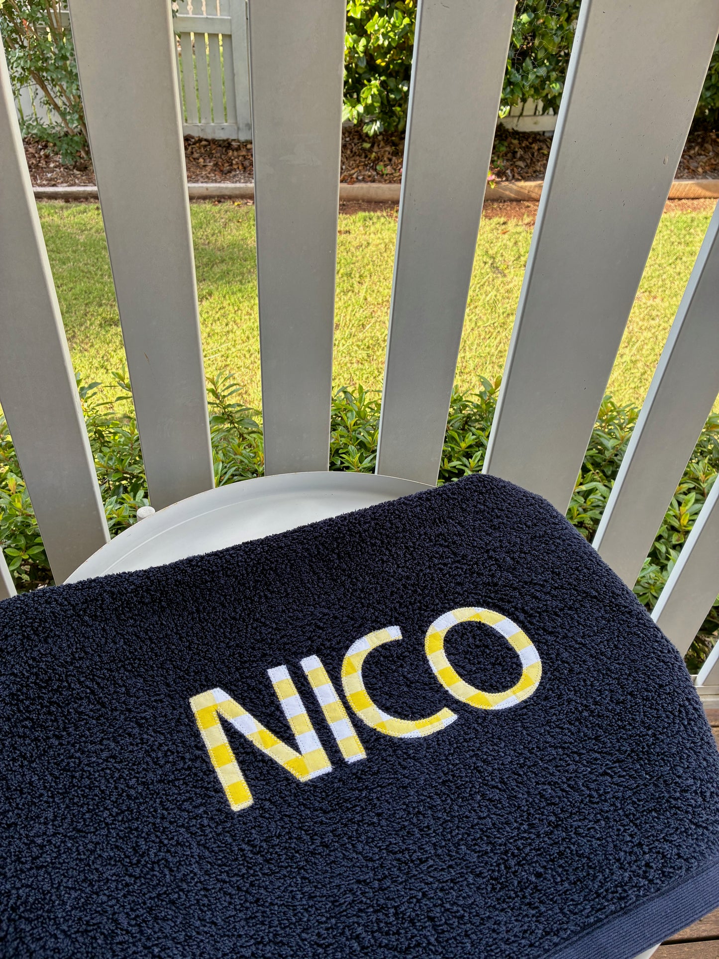 Personalised Bath Towels using Liberty of London or Gingham Fabric for Appliqué