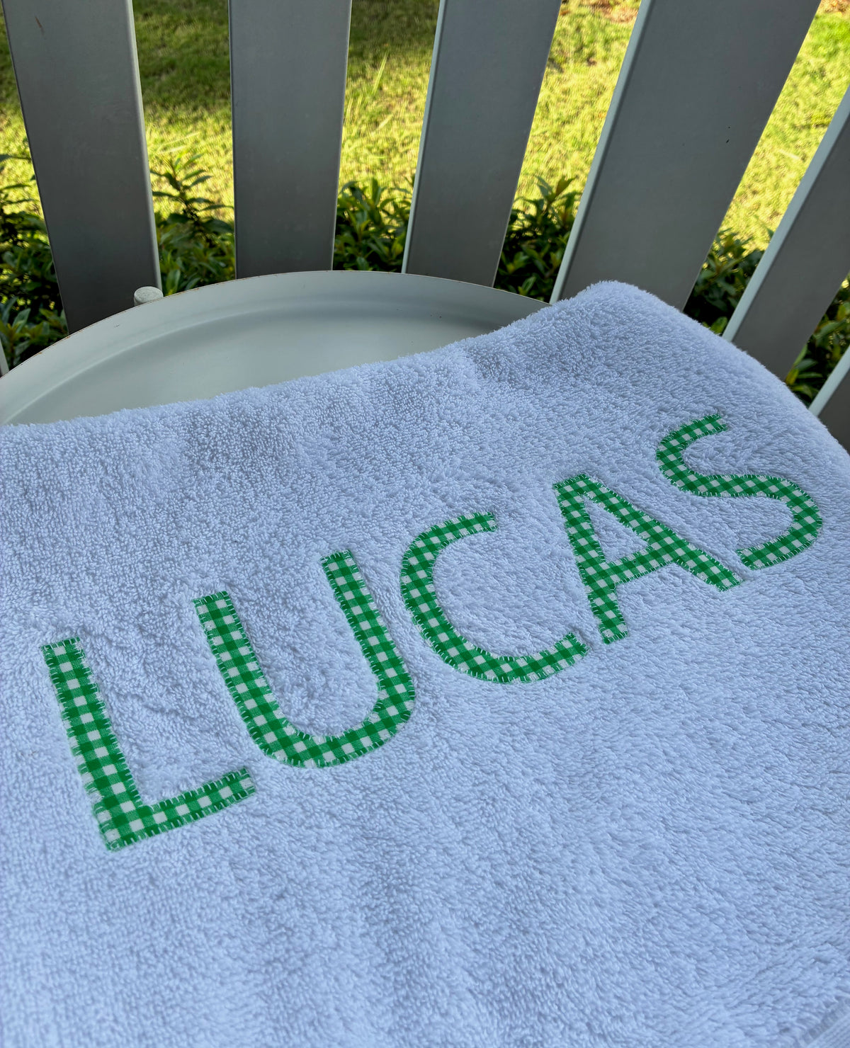 Personalised Bath Towels - Classic Green & White Gingham Appliqué
