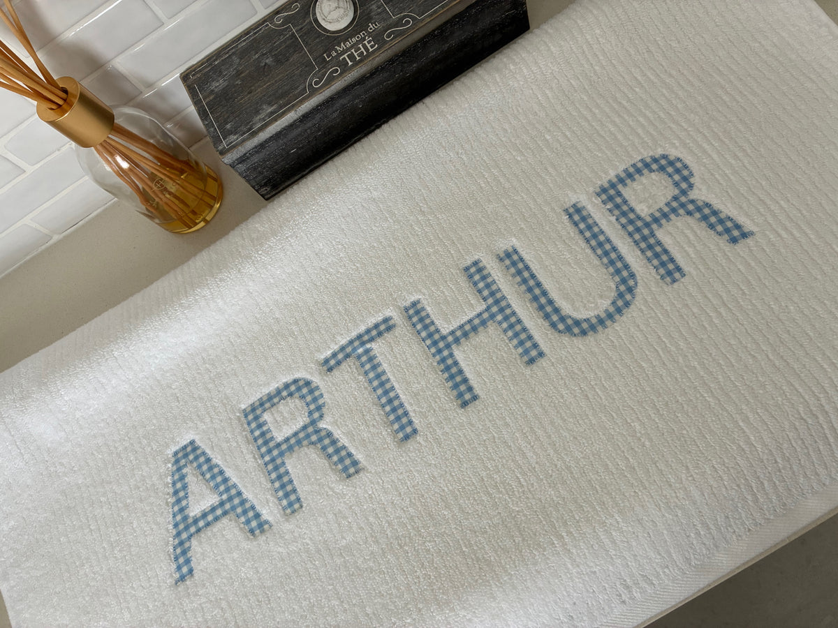 Personalised Bath Towels - Classic Pale Blue & White Gingham Appliqué