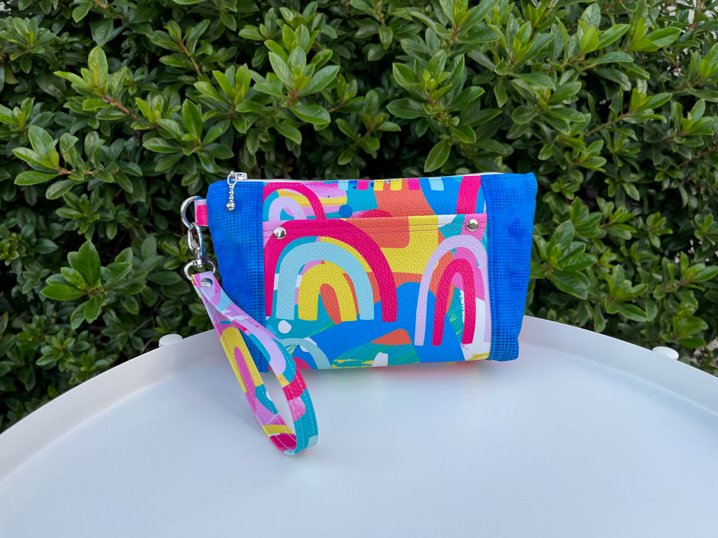 Norfolk Pouch - Crash Bang Rainbow with dark blue (Wonderland Design Co)