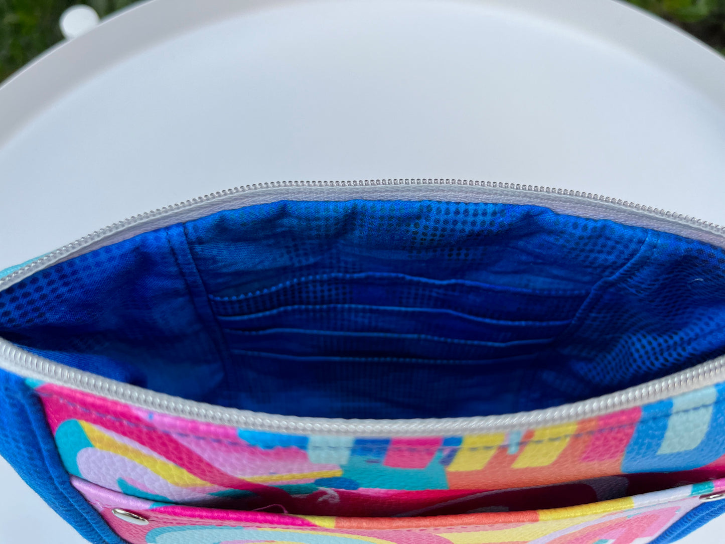 Norfolk Pouch - Crash Bang Rainbow with dark blue (Wonderland Design Co)