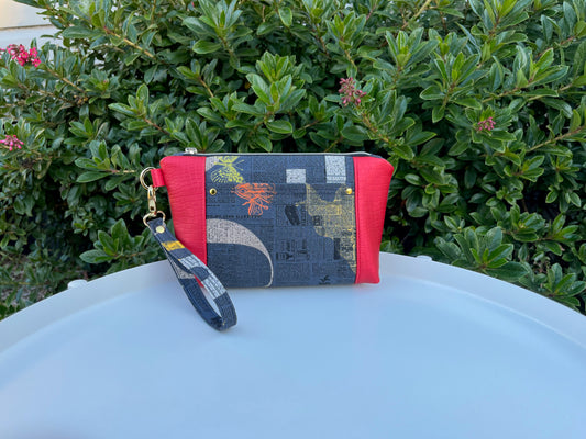 Norfolk Pouch - Filigree Newsprint w/ red