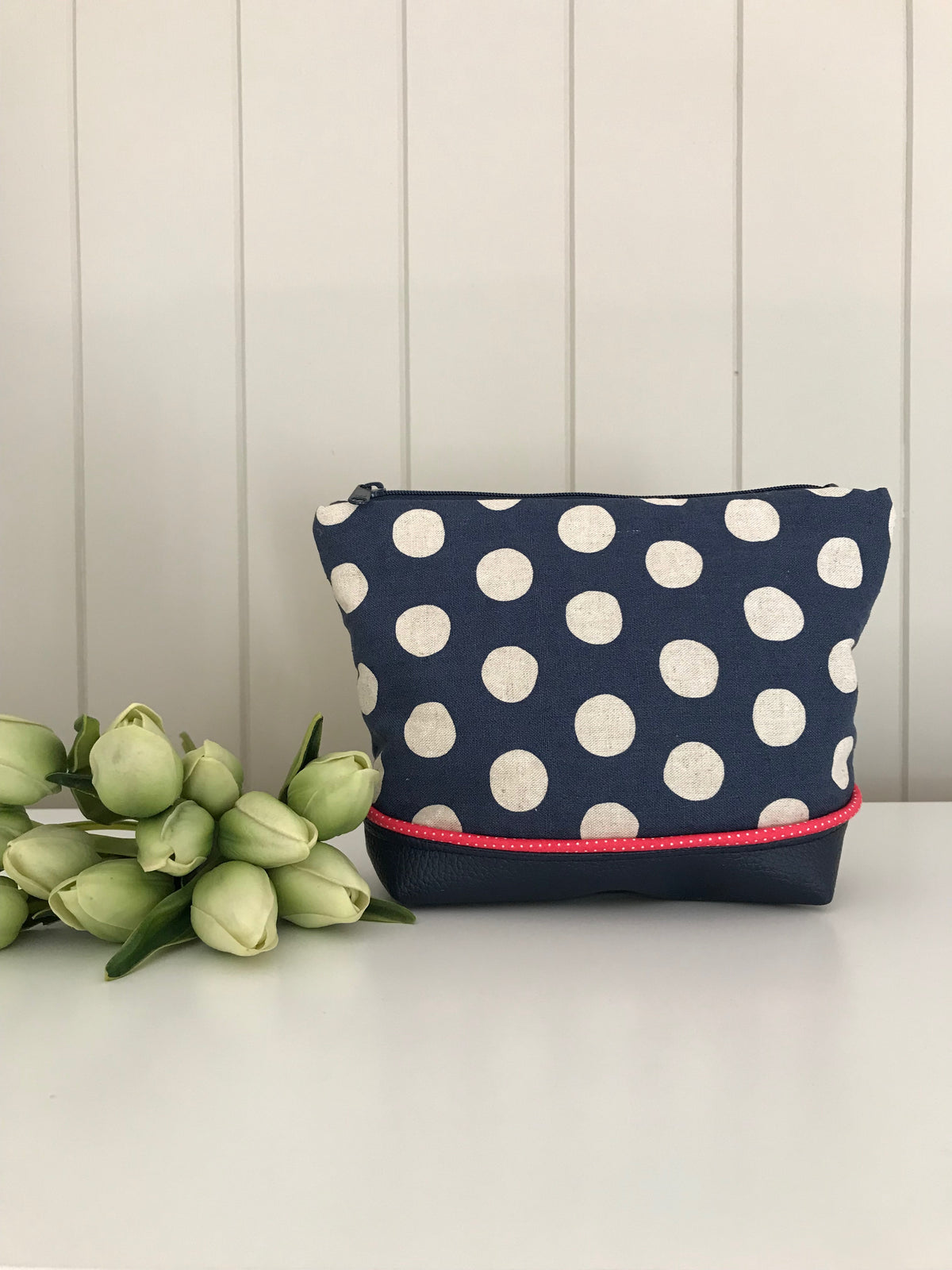 Zen Pouch - Cream Spots on Navy Linen