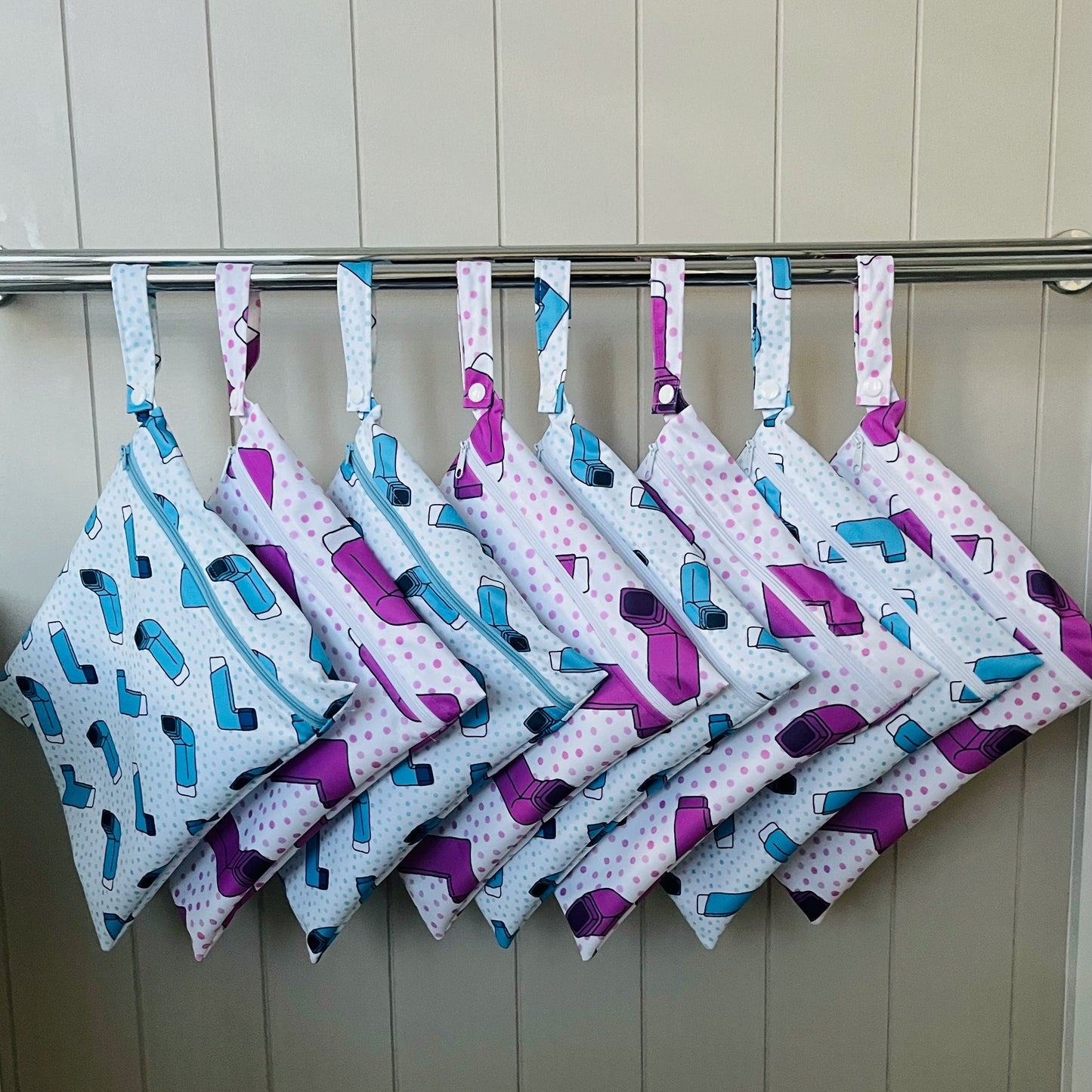 Water-resistant wet bags - Catch My Breath - BLUE (Drawn by Cloth Cuts)