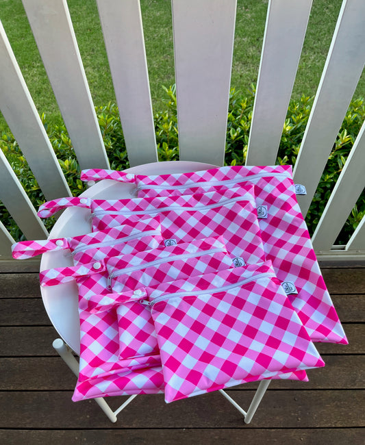 Water-resistant wet bags - Love Blooms Pink Gingham (Annette Winter)