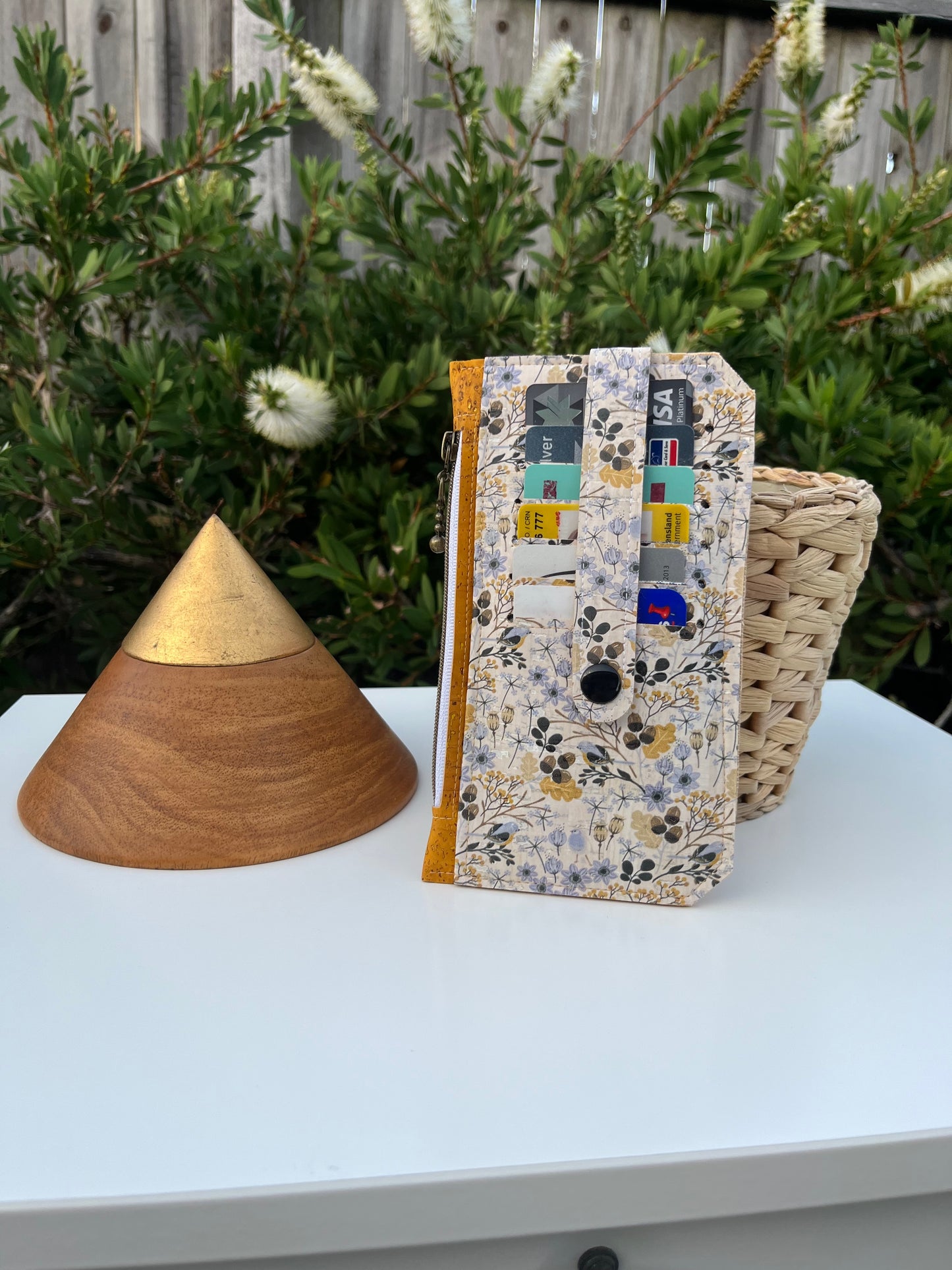 Purse Pal Wallet - Portuguese Cork (White Acorn design coupled with mustard cork)