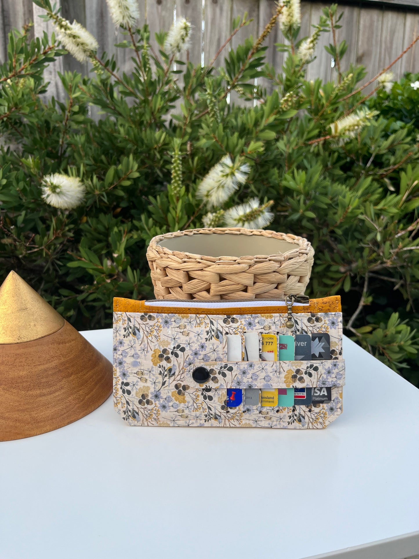 Purse Pal Wallet - Portuguese Cork (White Acorn design coupled with mustard cork)