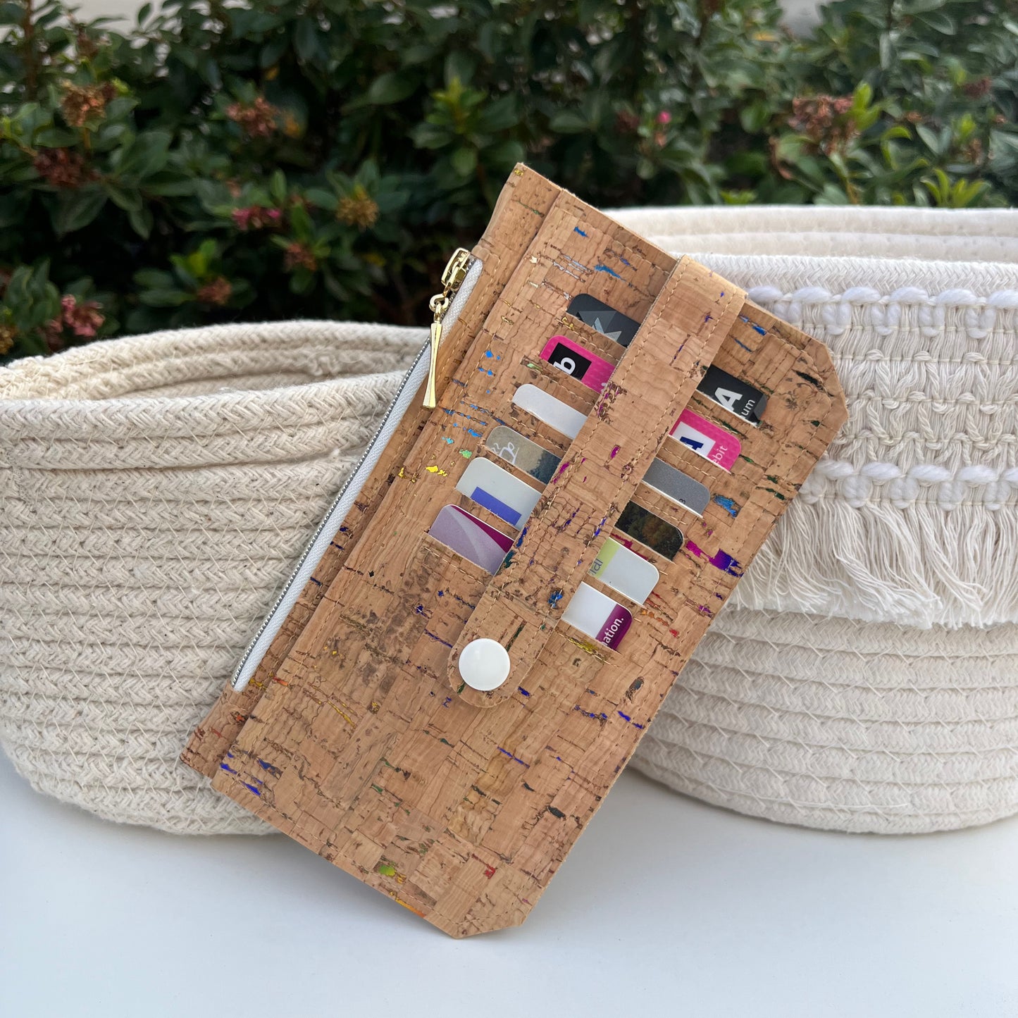 Purse Pal Wallet - Natural Metallic Portuguese Rainbow Cork (with white snap)