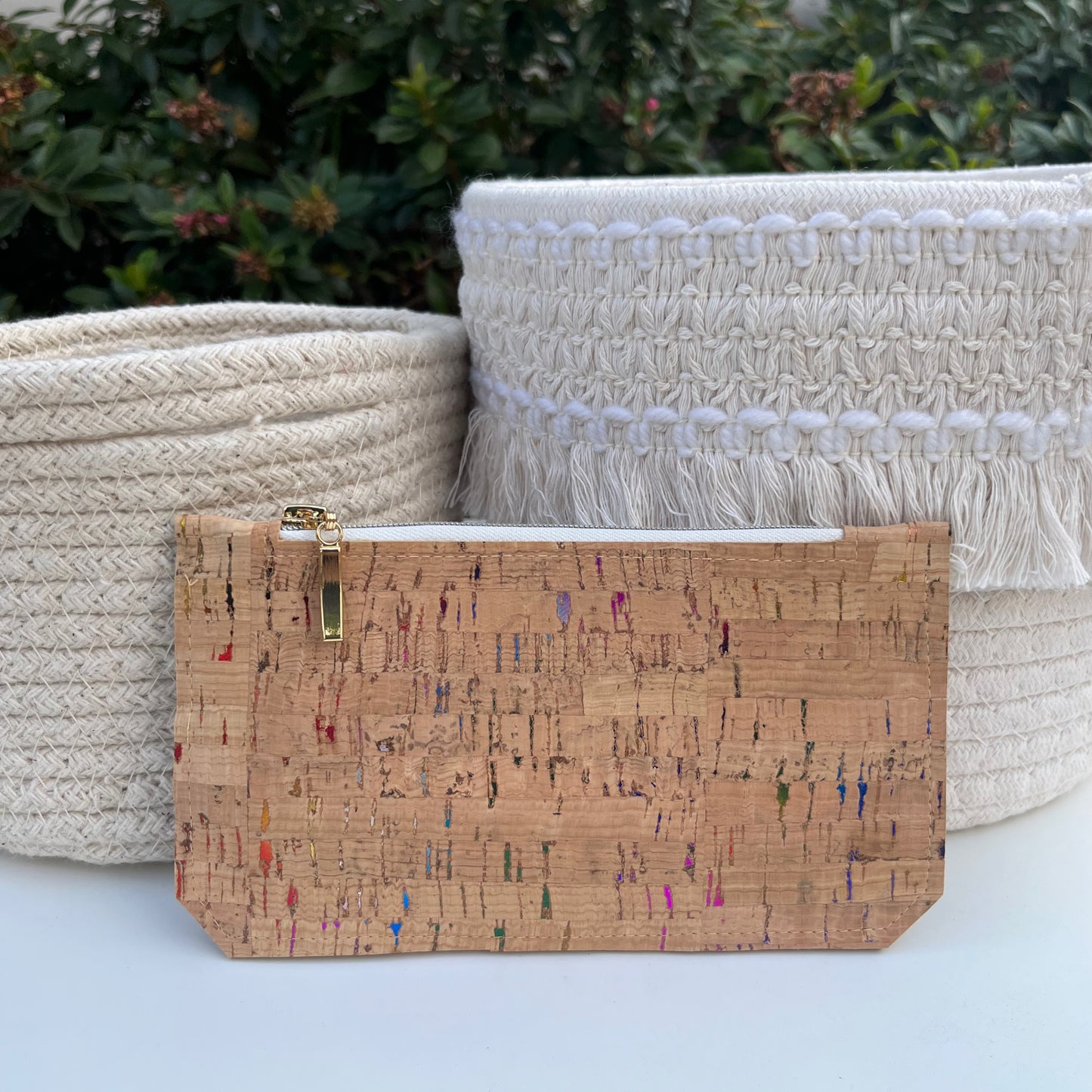 Purse Pal Wallet - Natural Metallic Portuguese Rainbow Cork (with white snap)