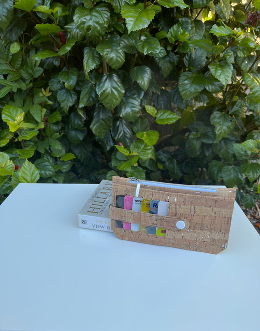 Purse Pal Wallet - Natural rustic Portuguese Cork with silver flecks (& white snap)