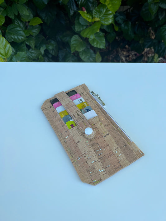 Purse Pal Wallet - Natural rustic Portuguese Cork with silver flecks (& white snap)