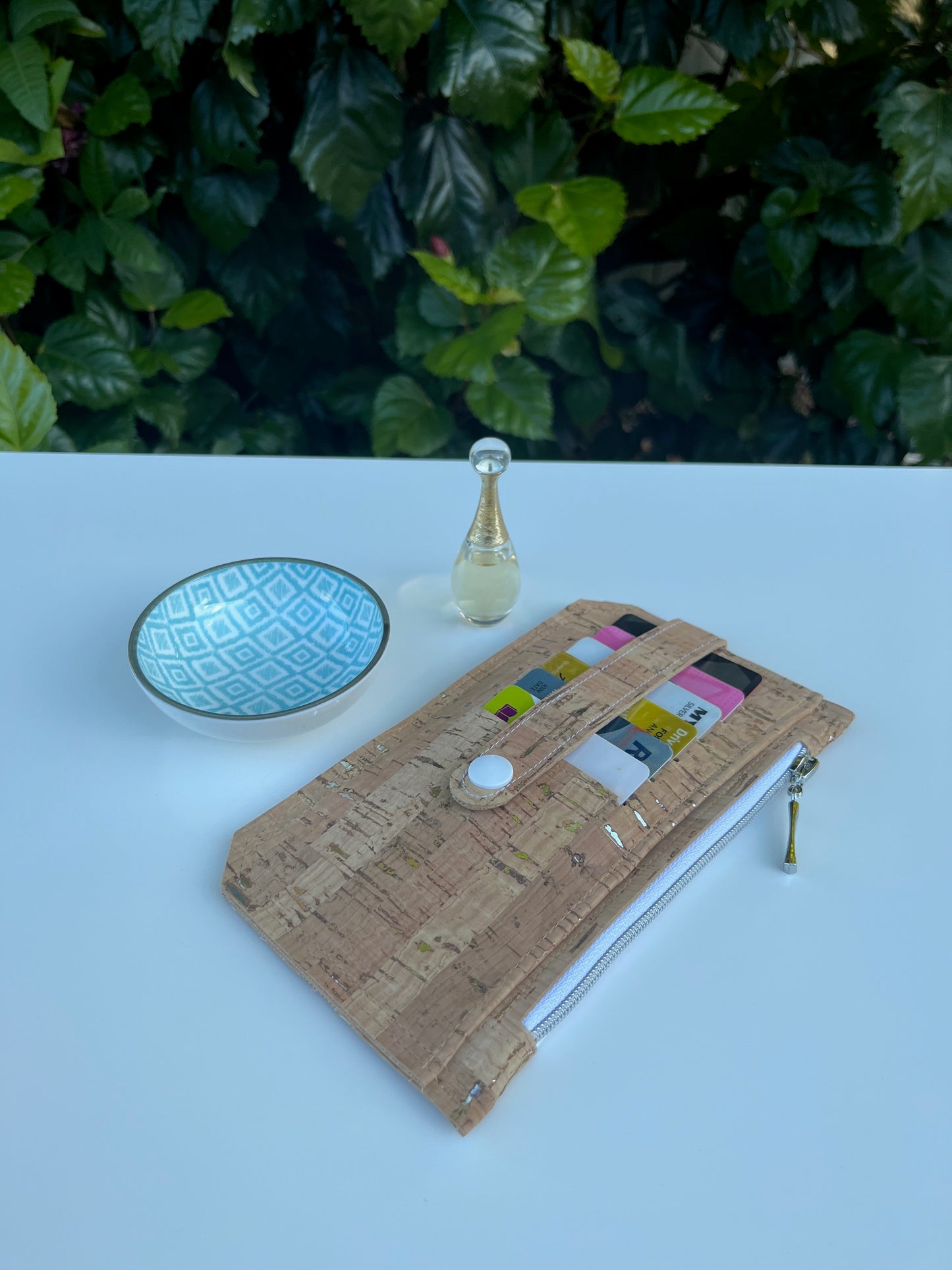Purse Pal Wallet - Natural rustic Portuguese Cork with silver flecks (& white snap)