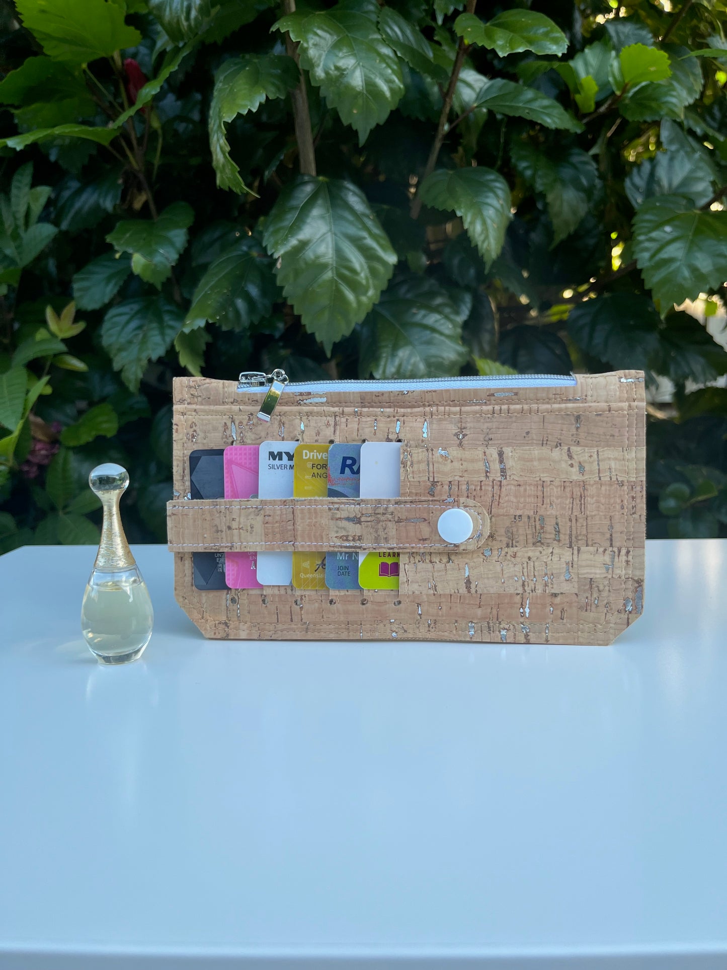 Purse Pal Wallet - Natural rustic Portuguese Cork with silver flecks (& white snap)