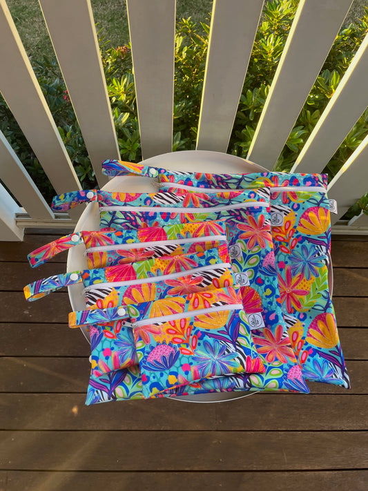 PRE-ORDER Water-resistant wet bags - Calista Bright Floral (Ladybird and Roar)