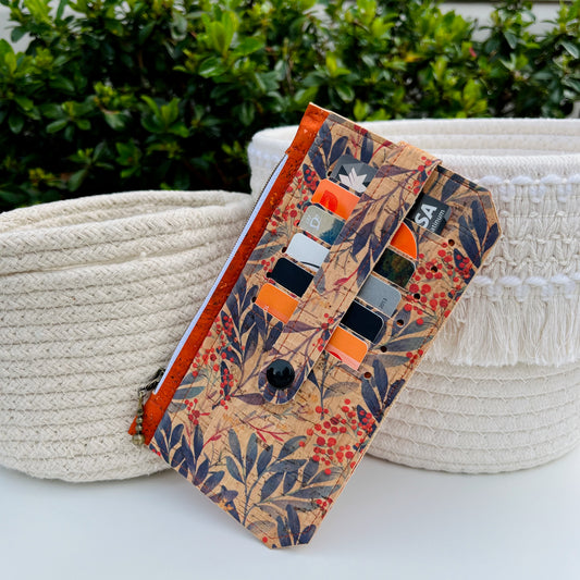 Purse Pal Wallet - Portuguese Cork  (Leaf design coupled with Burnt Orange)