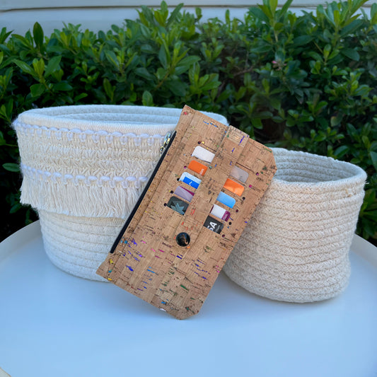 Purse Pal Wallet - Natural Metallic Portuguese Rainbow Cork (with black snap)