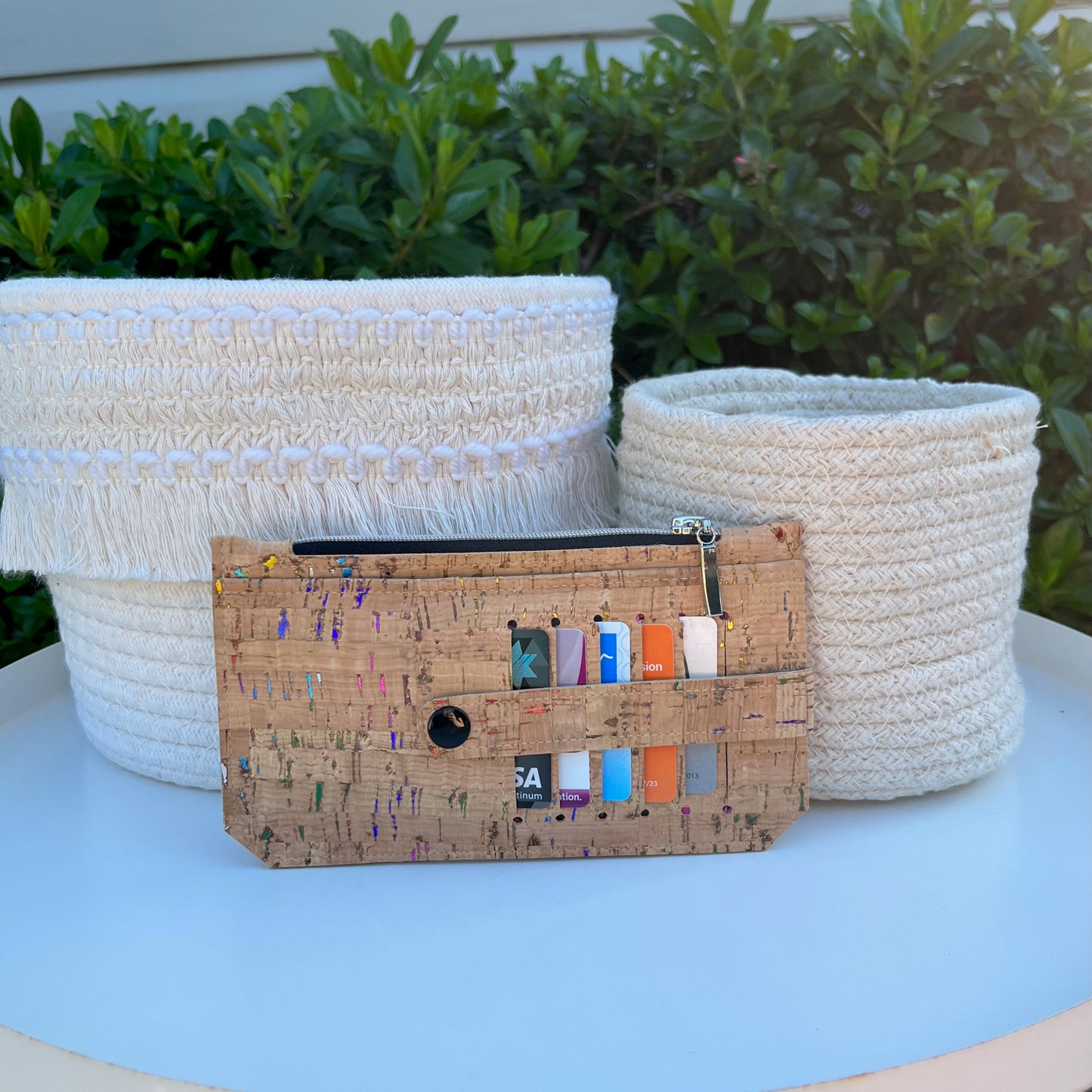 Purse Pal Wallet - Natural Metallic Portuguese Rainbow Cork (with black snap)