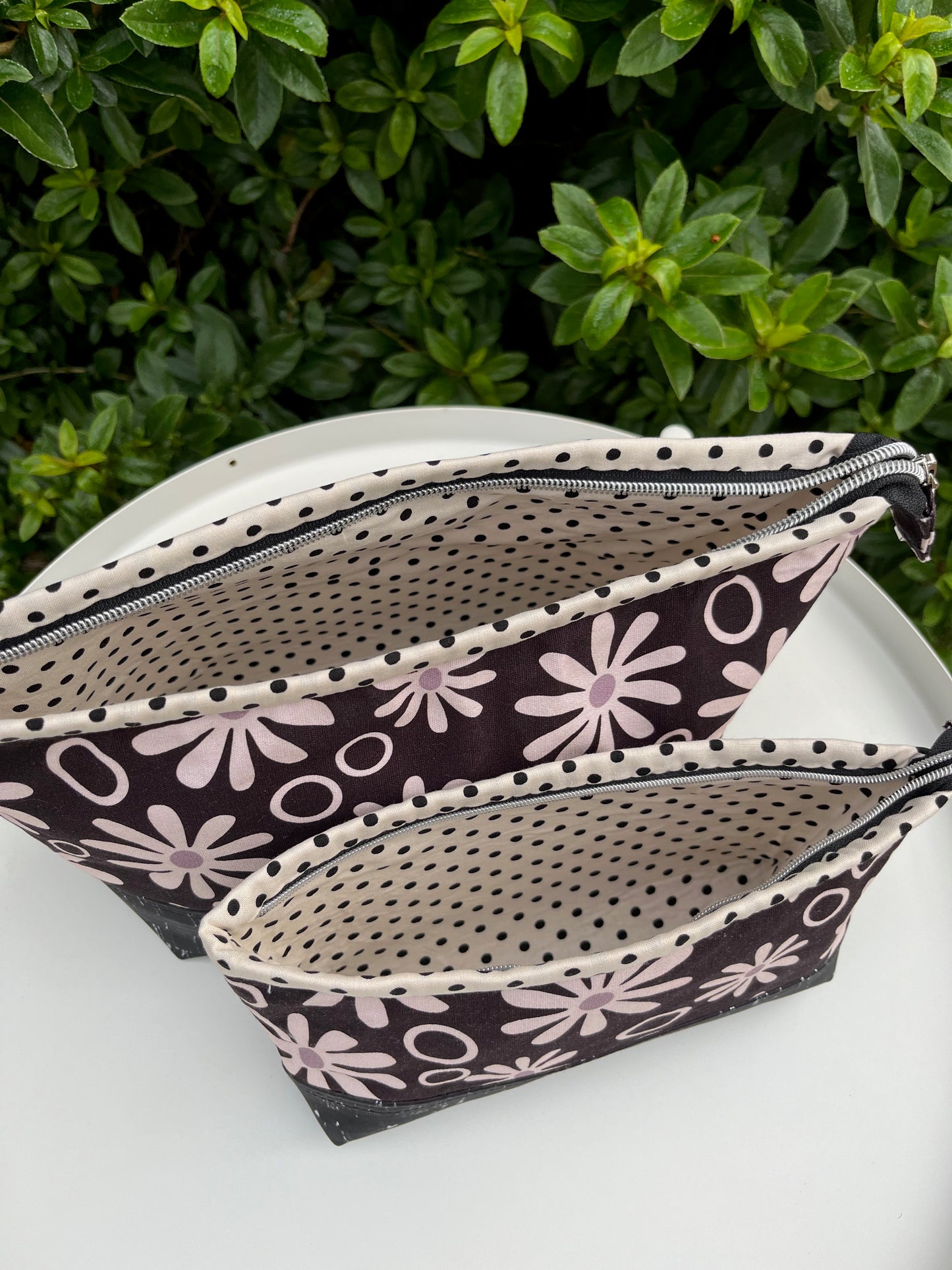 Lola Pouch - Funky Daisies with Black and Silver speck Portuguese cork (Anzela Simcock)