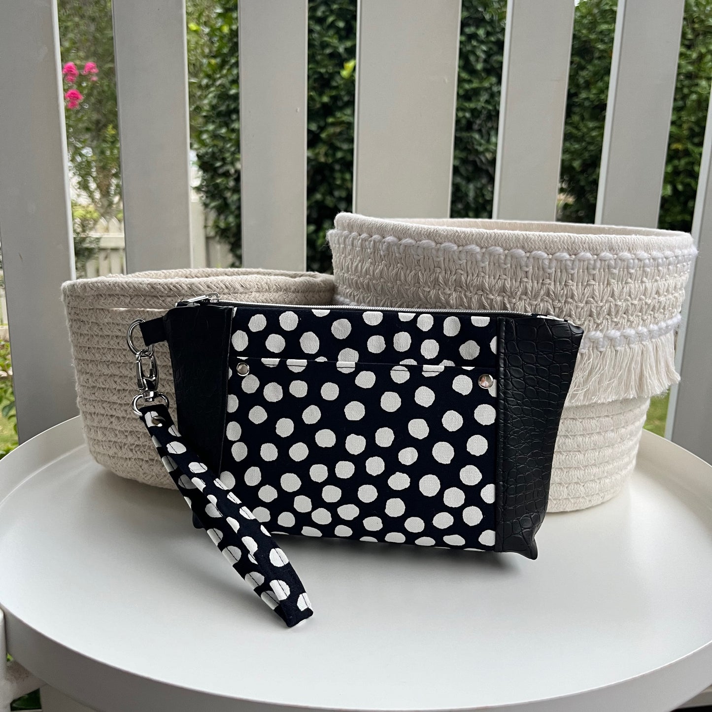 Norfolk Pouch - Spotty Black & White Canvas