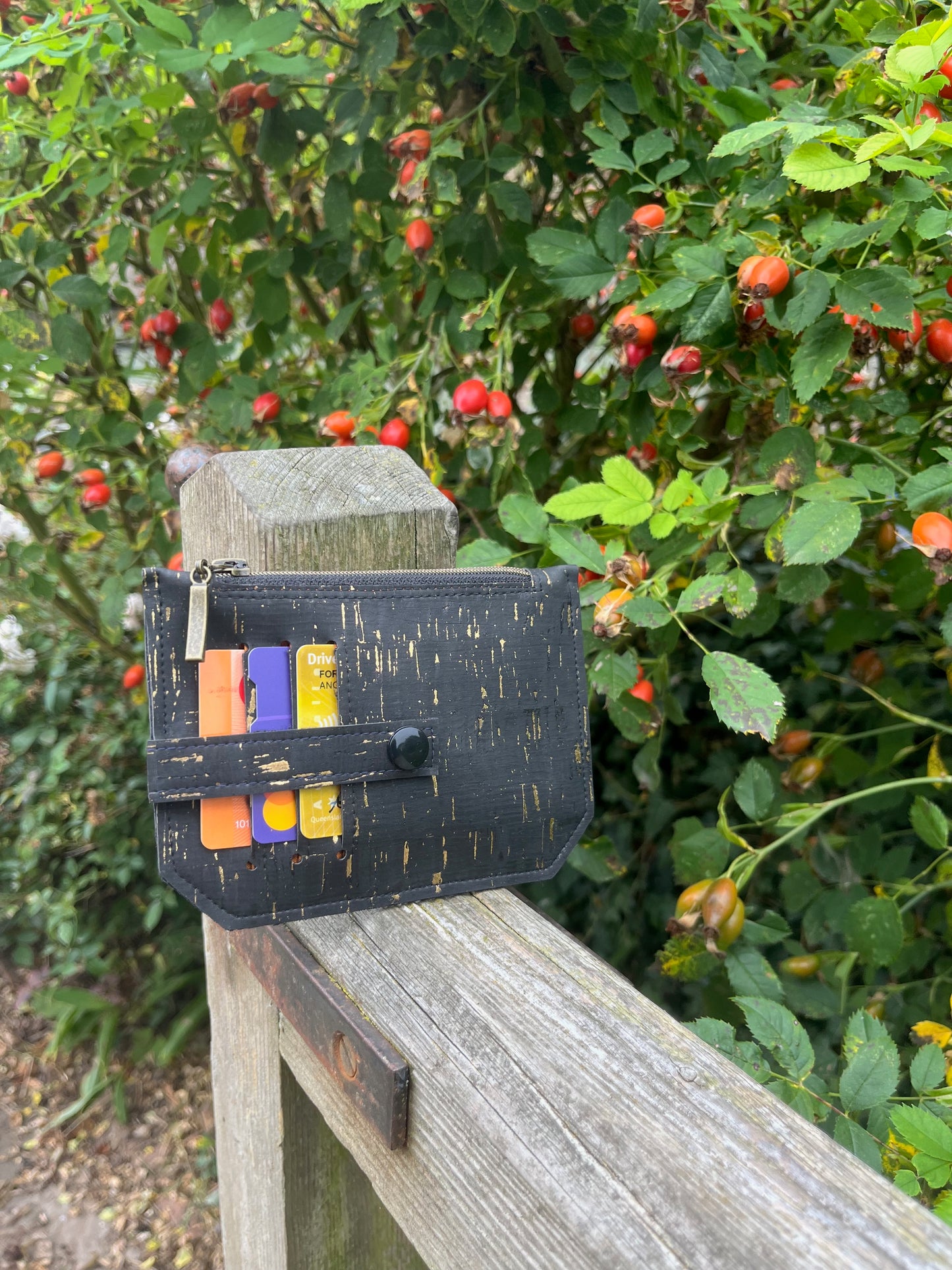 Pocket Pal Wallet - Rustic Black Portuguese Cork with gold flecks