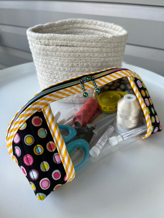 Clearly Trixie pouch - Black Licorice Inner Dots by Me and My Sister Designs with yellow piping